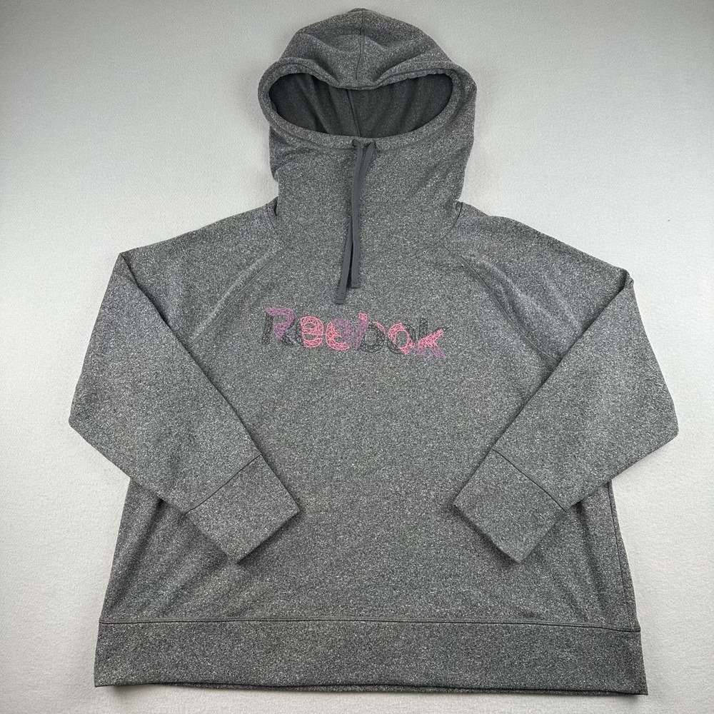 Reebok Classic Gray Pink Graphic Logo Hoodie Men's Size 3X Sweatshirt